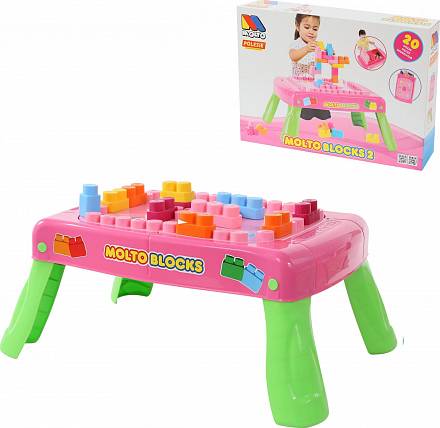 Игровой стол с конструктором, 20 элементов, в коробке, розовый 
